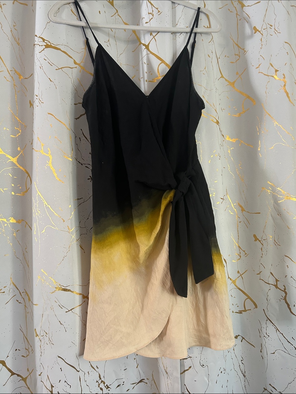 H&M Women's Black to Yellow Ombre Wrap Dress with Tie size M